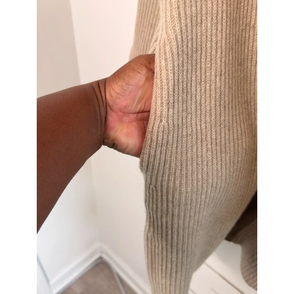 Tory Burch Rory Sweater Coat Tan Beige Cable Knit Classy Cardigan Coat Small
